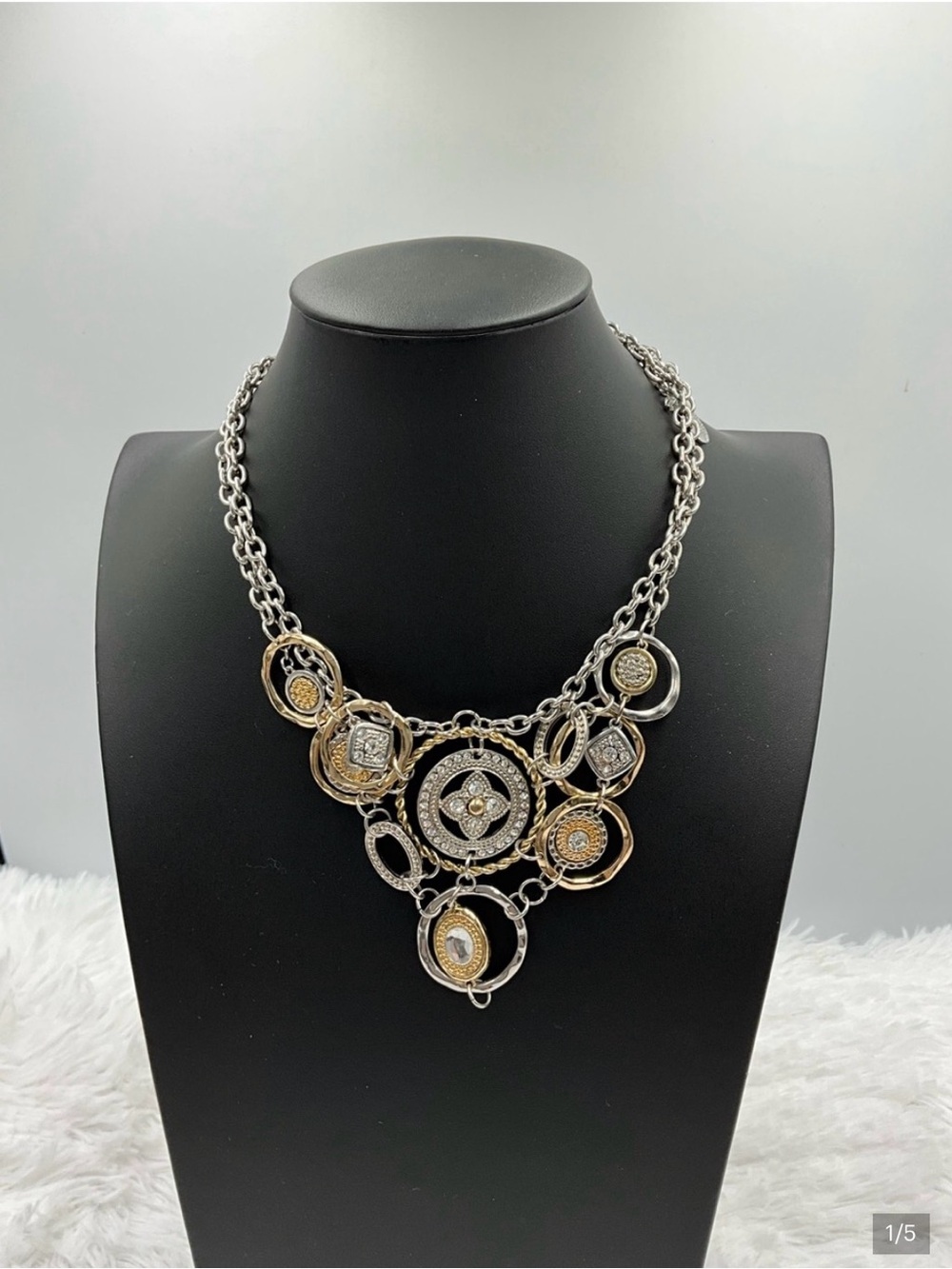 Jules Two-Tone Silver and Gold Medallion Statement Necklace - Picture 6 of 6